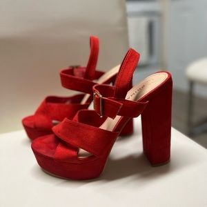 Primark red platform heeled sandals. Size USA 8